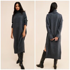Anthropologie Karigan Sweater Midi Dress: Turtleneck Edition XL Dark Grey